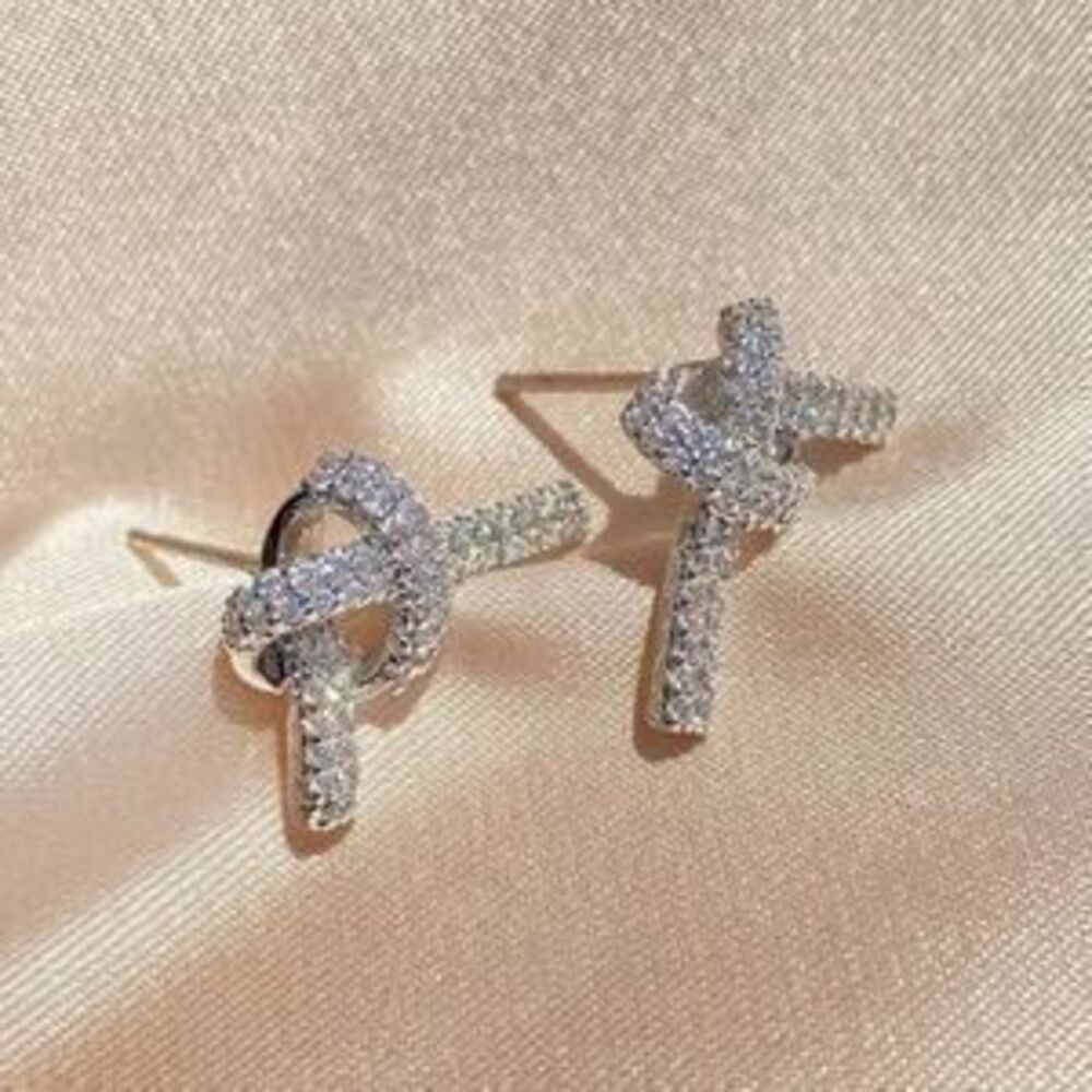 Silver Plated Stainless Steel Knot CZ Stud Earrings